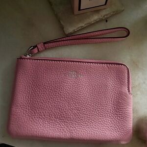Pink Leather Wristlet Clutch